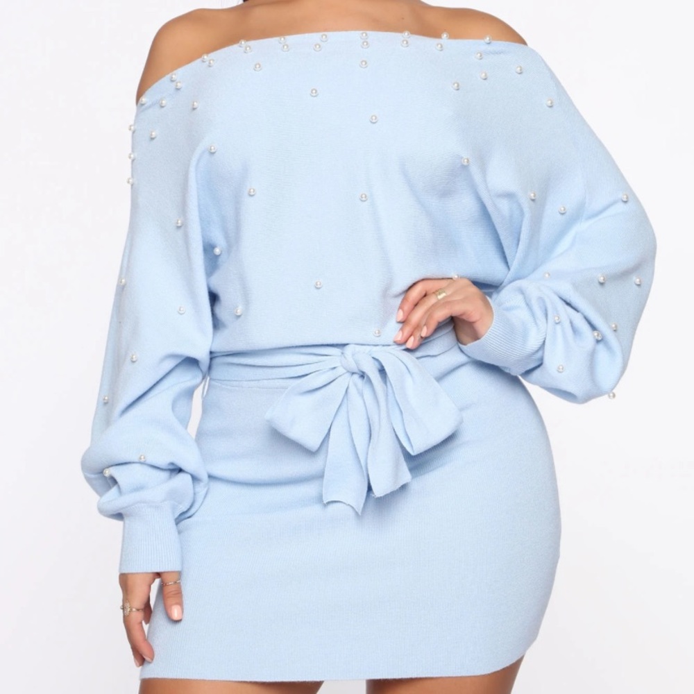 Fashion Nova Pearls Are Everything Sweater Mini Dress